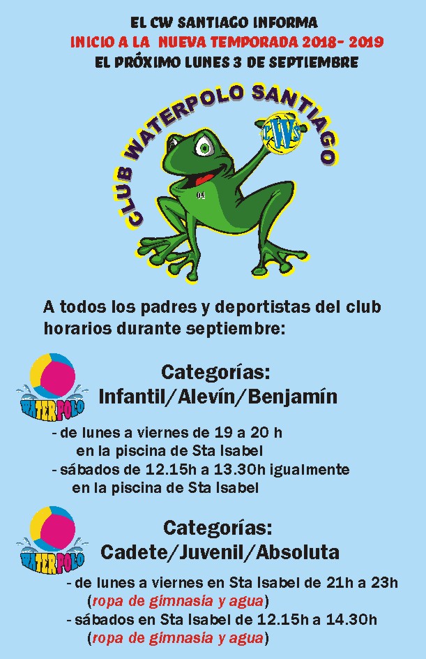 inicio a la nueva temporada 2018- 2019 el próximo lunes 3 de septiembre